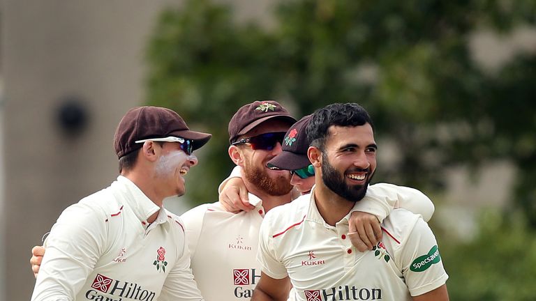 Saqib Mahmood (R) took the final wicket to wrap up Lancashire's win over Glamorgan