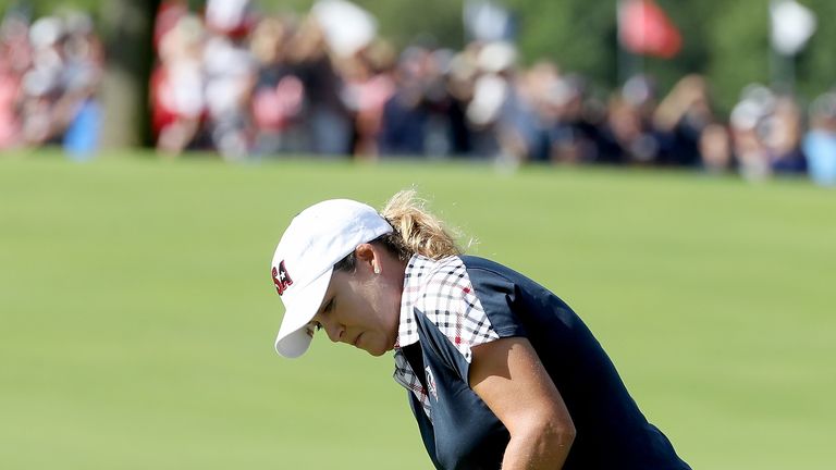 during the final day singles matches in the 2017 Solheim Cup at the Des Moines Golf Country Club on August 20, 2017 in West Des Moines, Iowa.