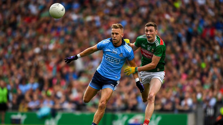 Jonny Cooper and Fionn McDonagh compete for possession