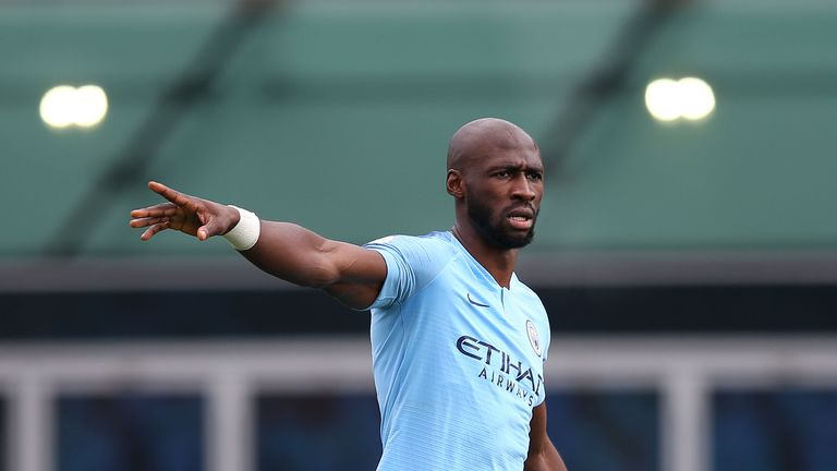 Elaquim Mangala in action during a Premier League 2 match against Everton in April 2019