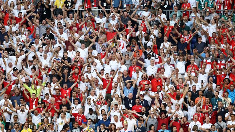 England fans during the 2018 FIFA World Cup Russia Quarter Final match between Sweden and England at Samara Arena on July 7, 2018 in Samara, Russia.