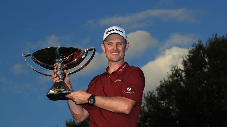 ATLANTA, GA - SEPTEMBER 23:  2018 FedEx Cup Champion Justin Rose of England poses with the FedExCup trophy after the final round of the TOUR Championship at East Lake Golf Club on September 23, 2018 in Atlanta, Georgia.  (Photo by Sam Greenwood/Getty Images)