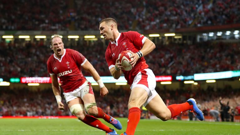 Wales' George North scores his side's first try against England
