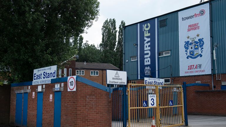 A view of Gigg Lane, home of Bury FC, following the postponement of their opening League One match against MK Dons