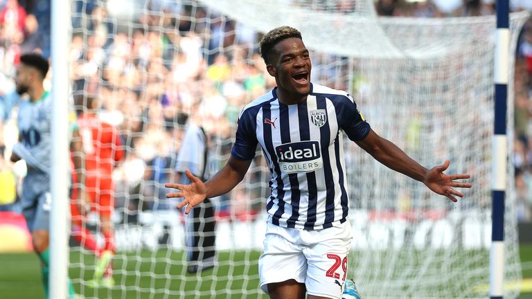 West Bromwich Albion's Grady Diangana celebrates scoring his side's third goal of the game