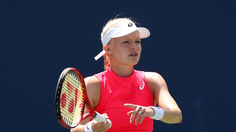 Harriet Dart of Great Britain reacts to losing a set to Ana Bogdan (not pictured) of Romania during their Women's Singles first round match during day one of the 2019 US Open at the USTA Billie Jean King National Tennis Center on August 26, 2019 in the Flushing neighborhood of the Queens borough of New York City. 