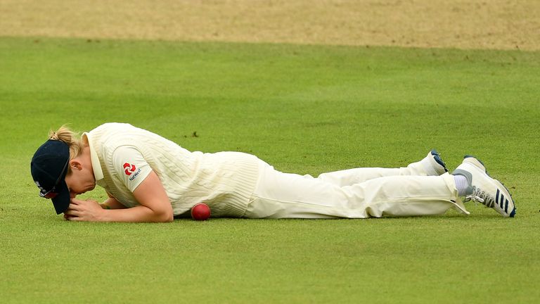 Heather Knight of England reacts after dropping a catch during the Kia Women's Test Match between England Women and Australia Women at The Cooper Associates County Ground on July 18, 2019 in Taunton, England.