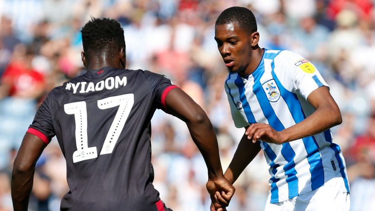 Jayden Brown of Huddersfield Town during the Sky Bet Championship match between Huddersfield Town and Reading at John Smith's Stadium on August 24, 2019