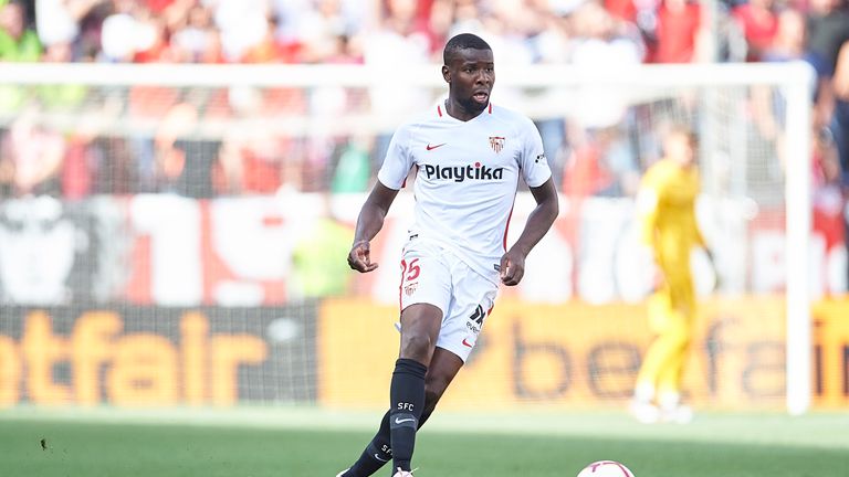 Sevilla defensive midfielder Ibrahim Amadou in action on the pitch