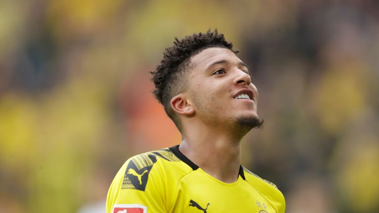 DORTMUND, GERMANY - AUGUST 17: Jadon Malik Sancho of Borussia Dortmund during the German Bundesliga match between Borussia Dortmund v FC Augsburg at the Signal Iduna Park on August 17, 2019 in Dortmund Germany (Photo by Eric Verhoeven/Soccrates/Getty Images)