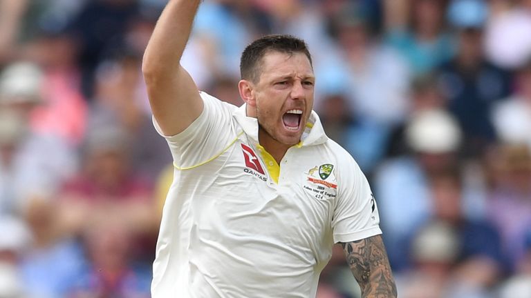 James Pattinson of Australia celebrates dismissing Jason Roy of England during day two of the 1st Specsavers Ashes Test between England and Australia at Edgbaston on August 02, 2019 in Birmingham, England.
