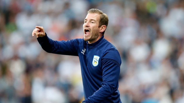 Jan Siewert on the touchline during Huddersfield's 2-1 defeat to Derby County