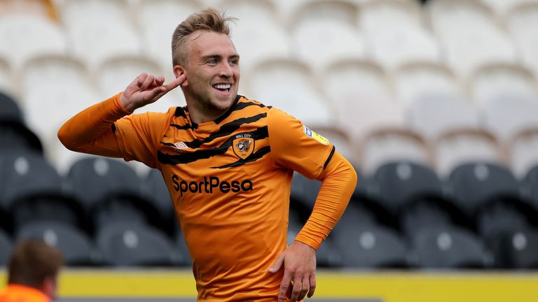 Hull City's Jarrod Bowen celebrates scoring his side's first goal of the game