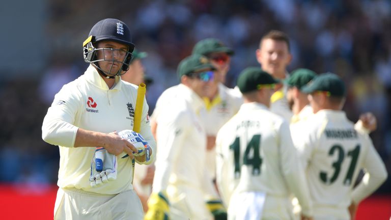 England batsman Jason Roy leaves the field after being dismissed for nine runs