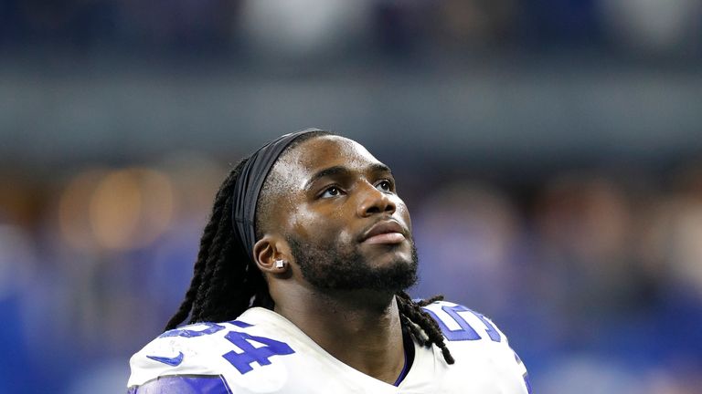  Jaylon Smith #54 of the Dallas Cowboys looks on during the game against the Indianapolis Colts at Lucas Oil Stadium on December 16, 2018 in Indianapolis, Indiana. The Colts won 23-0. 