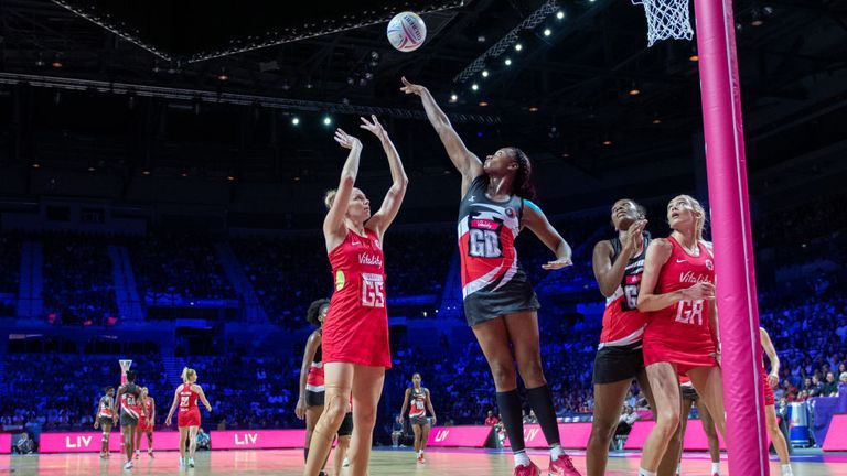 Jo Harten in Netball World Cup action in Liverpool 