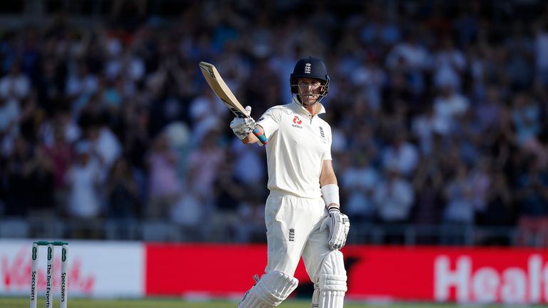 England's Joe Denly acknowledges the applause for his second Test fifty
