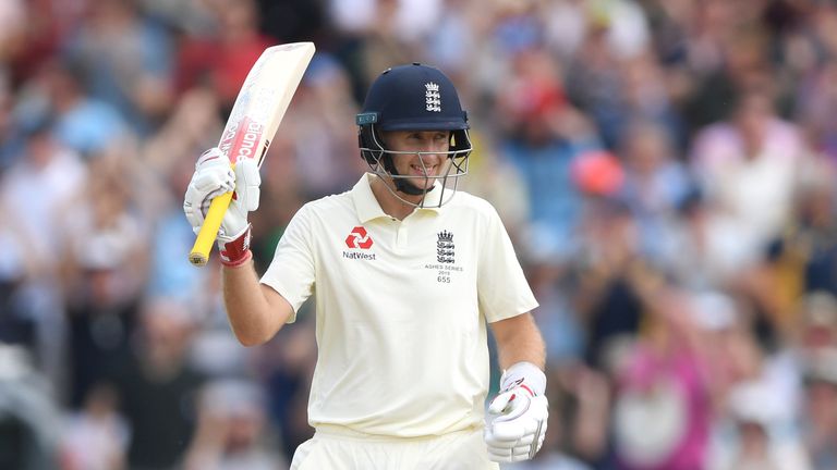 England batsman Joe Root reaches his 50 during day two of the First Specsavers Test Match between England and Australia at Edgbaston on August 02, 2019 in Birmingham, England.