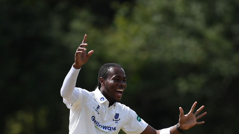 Sussex&#39;s Jofra Archer took six wickets on day one of the Second XI Championship match against Gloucestershire