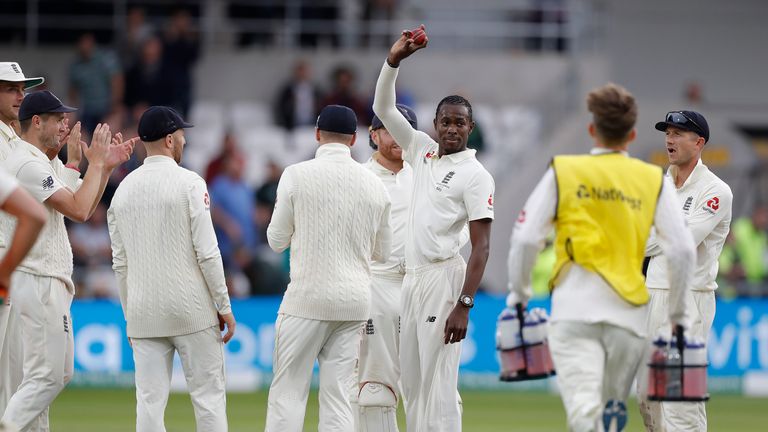 Archer had Pat Cummins given out caught behind as he completed his maiden five-wicket haul in only his second Test