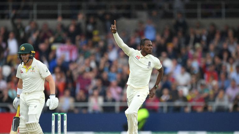 Australia opener Marcus Harris is dismissed by Jofra Archer at Headingley