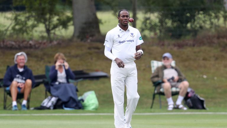 Sussex's Jofra Archer prepares to bowl during day one of the Second XI Championship match at Blackstone Academy Ground, Henfield