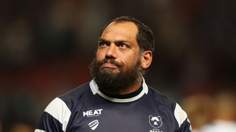 John Afoa of Bristol looks on during the Gallagher Premiership Rugby match between Bristol Bears and Bath Rugby at Ashton Gate on August 31, 2018 in Bristol, United Kingdom