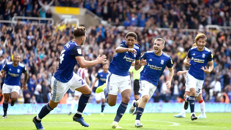 Jude Bellingham of Birmingham City celebrates after he scores their second goal