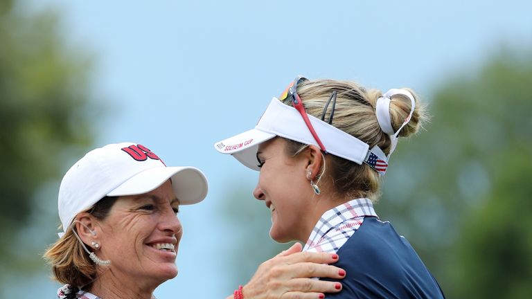 during the final day singles matches in the 2017 Solheim Cup at the Des Moines Golf Country Club on August 20, 2017 in West Des Moines, Iowa.