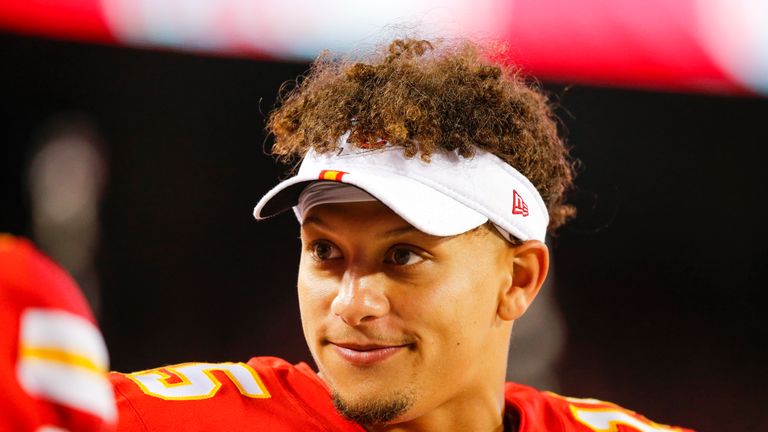 KANSAS CITY, MO - AUGUST 24: Patrick Mahomes #15 of the Kansas City Chiefs watches fourth quarter preseason game action against the San Francisco 49ers from the sidelines at Arrowhead Stadium on August 24, 2019 in Kansas City, Missouri. (Photo by David Eulitt/Getty Images)