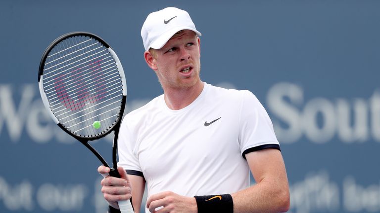 Kyle Edmund of Great Britain plays Daniil Medvedev of Russia during the Western & Southern Open at Lindner Family Tennis Center o