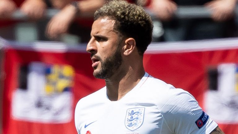 Kyle Walker of England controls the ball during the UEFA Nations League Third Place Playoff match between Switzerland and England at Estadio D. Afonso Henriques on June 9, 2019 in Guimaraes, Portugal.