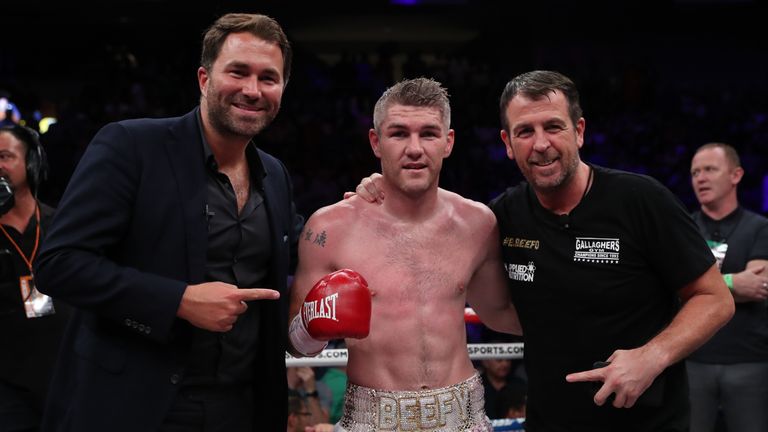 August 24, 2019; Hermosillo, Sonora, MEX; Liam Smith and Alberto Lozano during their August 24, 2019 fight at the Centro de Usos M..ltiples in Hermosillo, Sonora. Mandatory Credit: Ed Mulholland/Matchroom Boxing USA