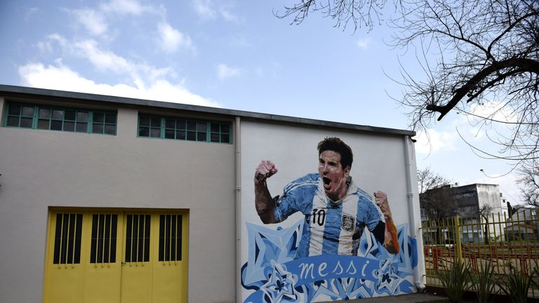 Lionel Messi mural at his old school in Rosario