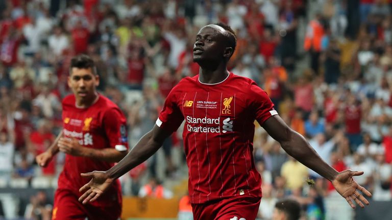 Sadio Mane celebrates scoring for Liverpool 