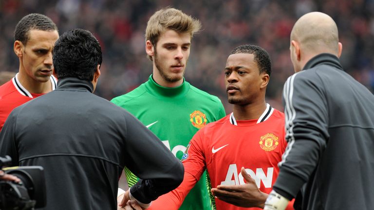 Luis Suarez refused to shake the hand of Patrice Evra ahead of Liverpool&#39;s game against Manchester United in February 2012