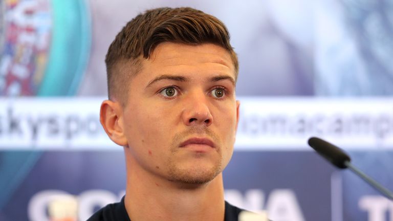 Luke Campbell looks on as he speaks to the media during the Vasiliy Lomachenko and Luke Campbell press conference in the lead up to their WBC, WBA, WBO and Ring Magazine Lightweight World Title Fight at the Canary Riverside Plaza Hotel on August 29, 2019 in London, England.