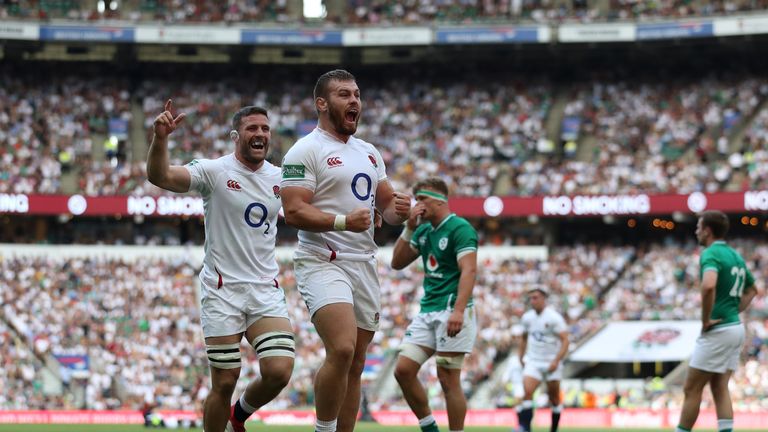 LONDON, ENGLAND - AUGUST 24: Luke Cowan-Dickie of England celebrates after scoring a try during the Quilter International match between England and Ireland at Twickenham Stadium on August 24, 2019 in London, England. (Photo by Shaun Botterill/Getty Images)