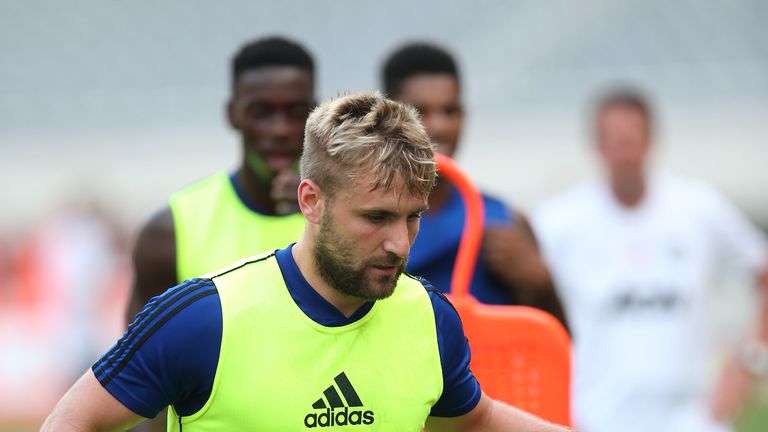 Luke Shaw during pre-season training for Manchester United during the summer of 2019