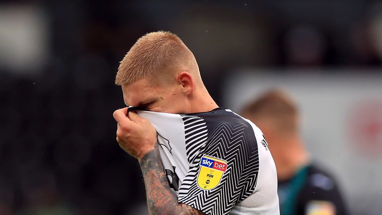 Derby County's Martyn Waghorn during the Sky Bet Championship match at Pride Park, Derby. PRESS ASSOCIATION Photo. Picture date: Saturday August 10, 2019. See PA story SOCCER Derby. Photo credit should read: Mike Egerton/PA Wire. RESTRICTIONS: EDITORIAL USE ONLY No use with unauthorised audio, video, data, fixture lists, club/league logos or "live" services. Online in-match use limited to 120 images, no video emulation. No use in betting, games or single club/league/player publications.