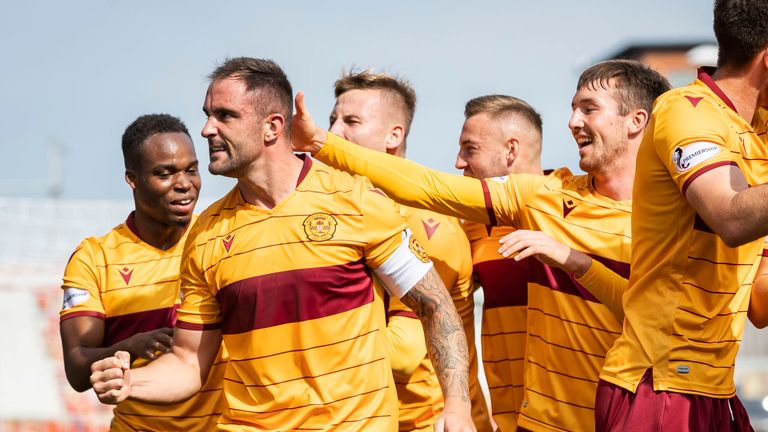 Motherwell's Peter Hartley celebrates his goal to make it 1-0