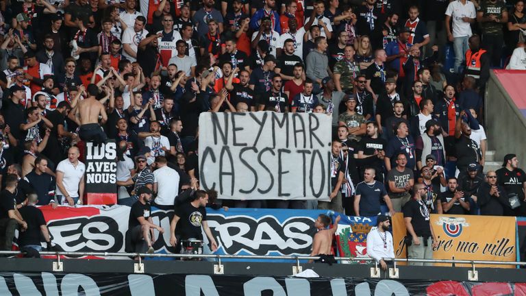 Paris Saint-Germain fans displayed a banner "Neymar go away" during their Ligue 1 match against Nimes on Sunday