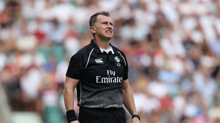 LONDON, ENGLAND - AUGUST 24: Referee Nigel Owens during the Quilter International match between England and Ireland at Twickenham Stadium on August 24, 2019 in London, England. (Photo by Shaun Botterill/Getty Images)