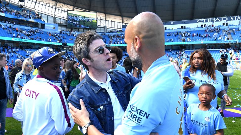  during the Premier League match between Manchester City and Huddersfield Town at Etihad Stadium on May 6, 2018 in Manchester, England.