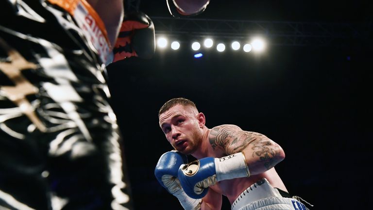 BELFAST, NORTHERN IRELAND - APRIL 21: Carl Frampton and Nonito Donaire during their WBO Interim World Featherweight championship bout at SSE Arena Belfast on April 21, 2018 in Belfast, Northern Ireland. (Photo by Charles McQuillan/Getty Images)