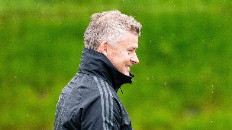 Manager Ole Gunnar Solskjaer of Manchester United in action during a first team training session at Aon Training Complex on August 14, 2019 in Manchester, England.