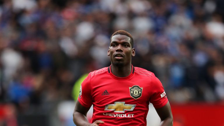 MANCHESTER, ENGLAND - AUGUST 11: Paul Pogba of Manchester United during the Premier League match between Manchester United and Chelsea FC at Old Trafford on August 11, 2019 in Manchester, United Kingdom. (Photo by Matthew Ashton - AMA/Getty Images)
