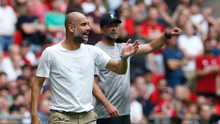 Pep Guardiola and Jurgen Klopp during the Community Shield