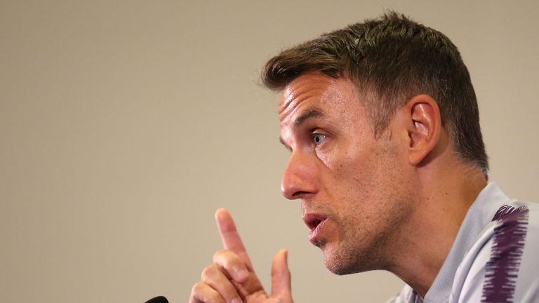 Phil Neville during an England women's squad announcement at St George's Park