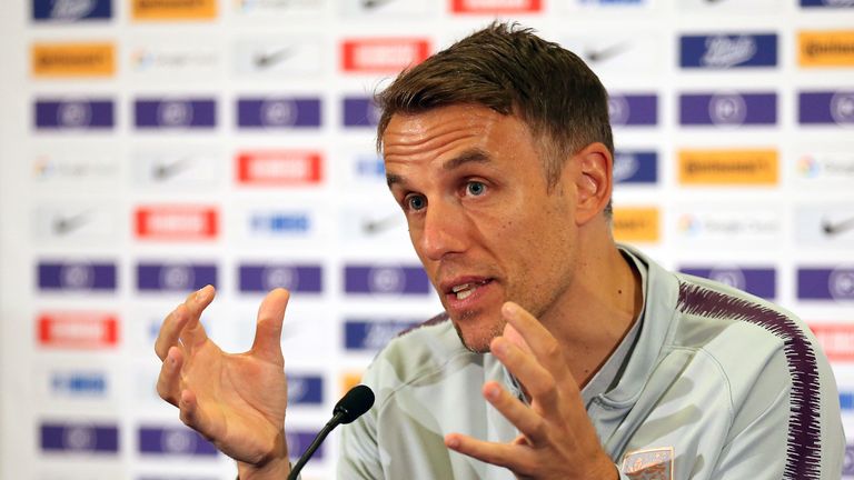 Phil Neville during an England women's squad announcement at St George's Park